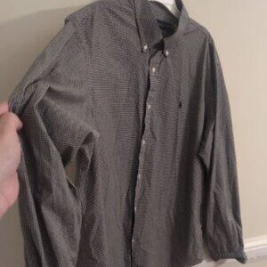 RALPH LAUREN Classic Fit Plaid Stretch Poplin Shirt XL 17 1/2 Black White